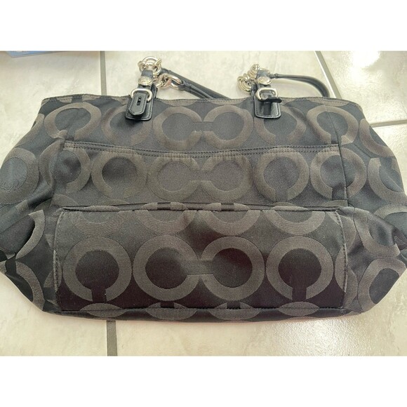 COACH SIGNATURE MIA OP ART TOTE SHOULDER BAG J1182-F15758 Black Purple Lining - Picture 10 of 16